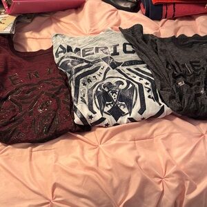 Mens American fighter Graphic T-Shirts - Red, Gray, and Black